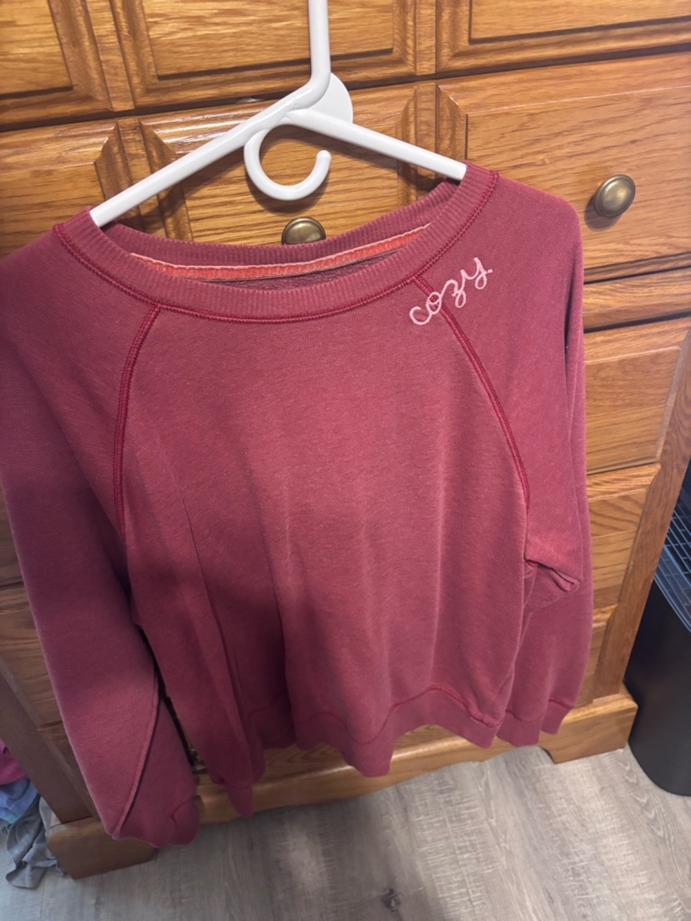 American Eagle Outfitters Cozy Embroidered Maroon Pullover Sweatshirt